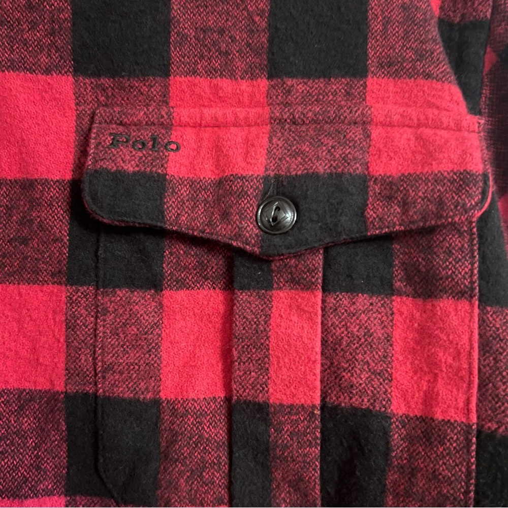 POLO Ralph Lauren Women’s Country Black & Red Check Flannel Fringe - Size L - Picture 6 of 11